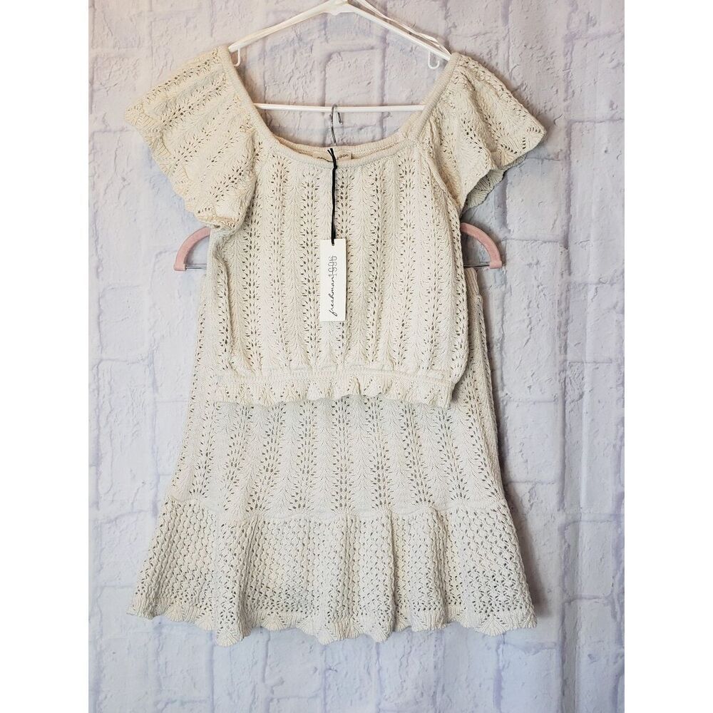 NWT FRESHMAN 1996 2 Piece Crochet Knit Mini Skirt & Crop Top Large
